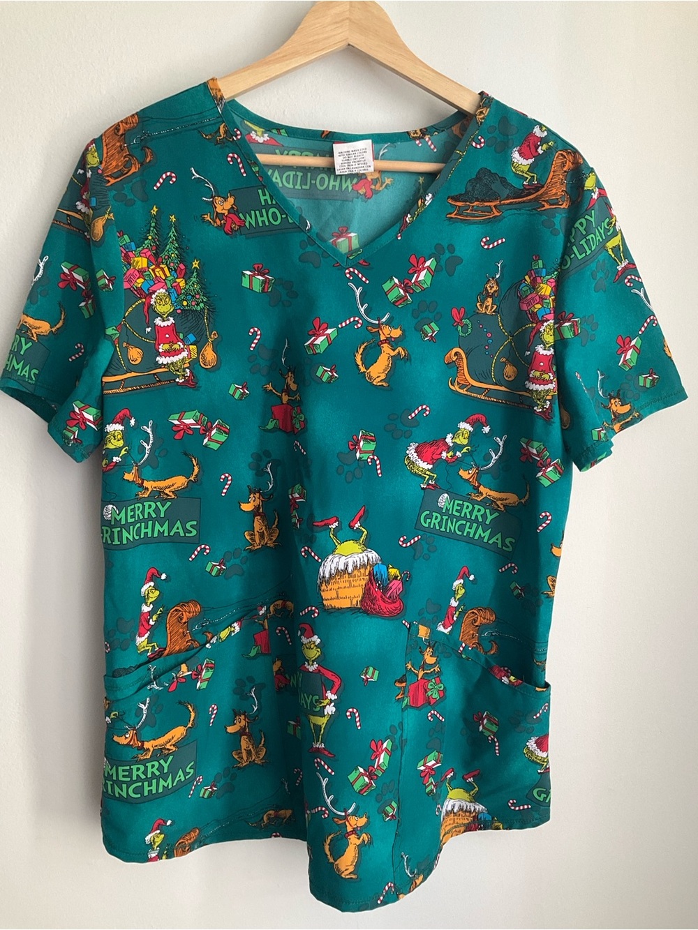 Scrubstar Dr. Seuss "Merry Grinchmas" Holiday Scrub Top - Picture 1 of 9